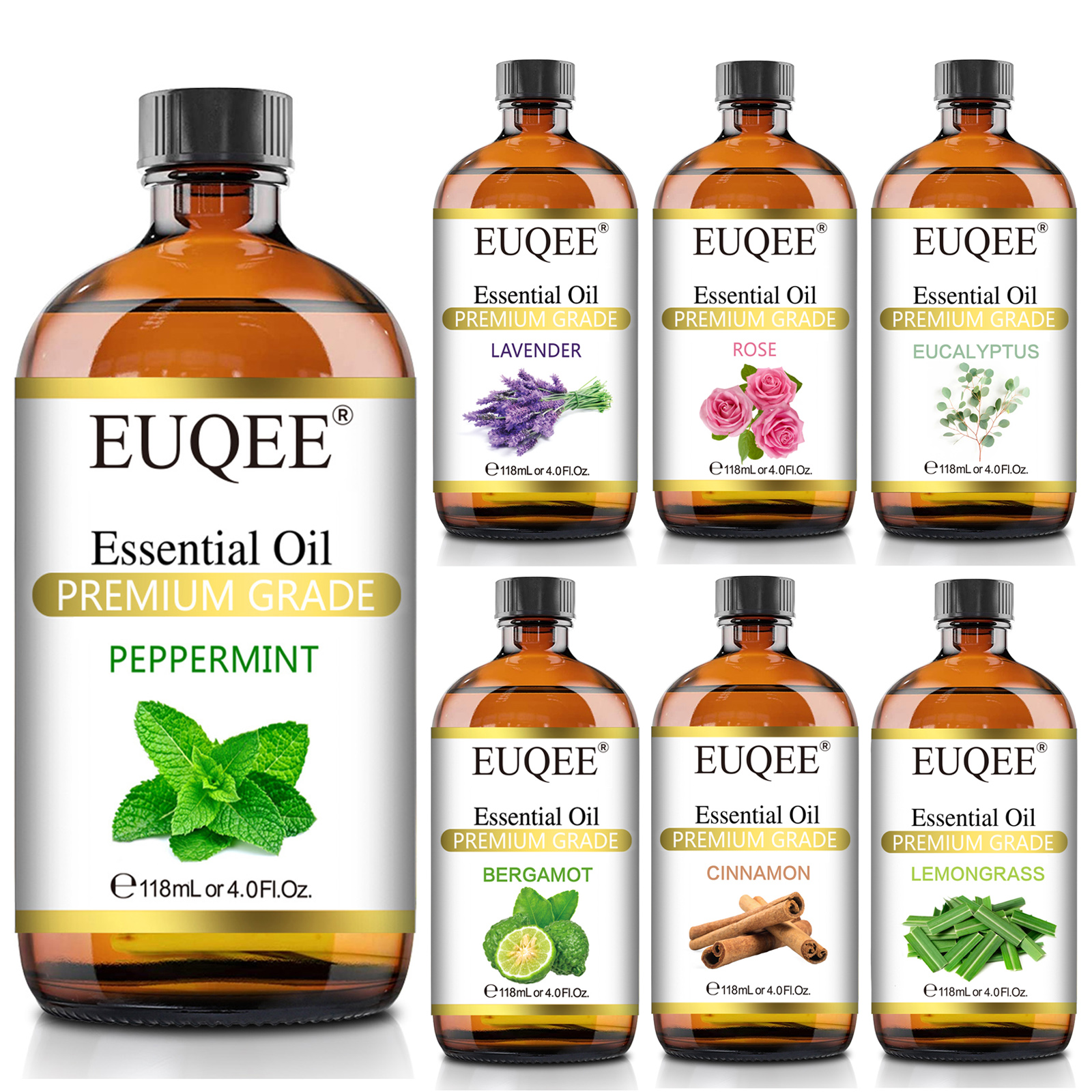 EUQEE 118 ミリリットル純粋なエッセンシャルオイル皮膚ペパーミントラベンダーユーカリバニラベルガモットアロマエッセンシャルオイルディフューザー