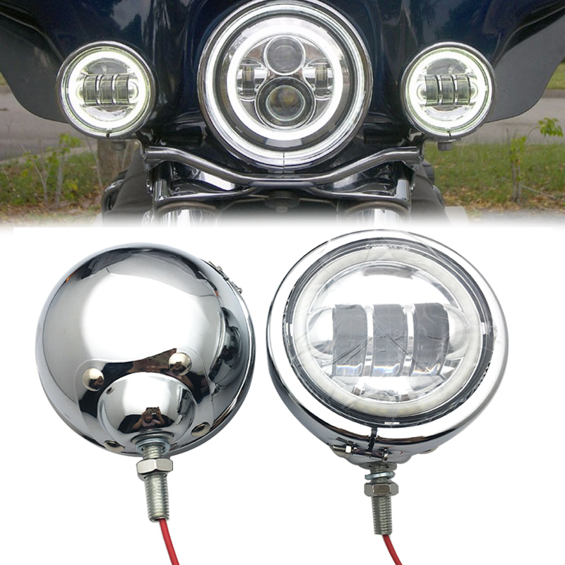 4 1/2 "4.5 インチ LED 補助スポットフォグパッシングライトランプハウジングリングマウントブラケット付きオートバイツーリングエレクトラグライド