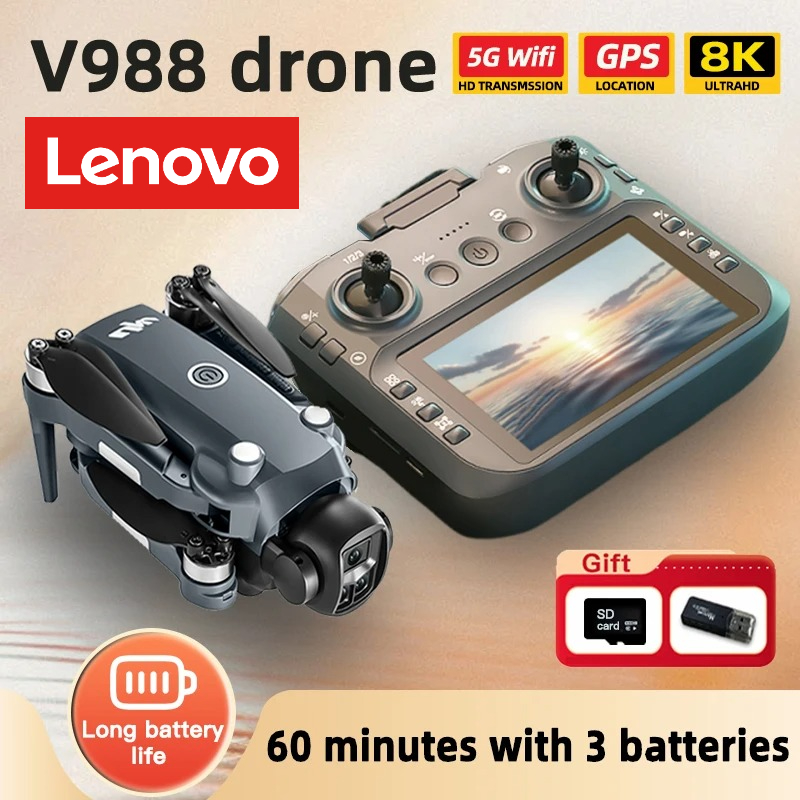 Lenovo V988 ドローン 4K HD カメラ 360°障害物回避ブラシレス 5G WIFI FPV GPS Quadcopter FPV RC ドローンおもちゃ大画面付き