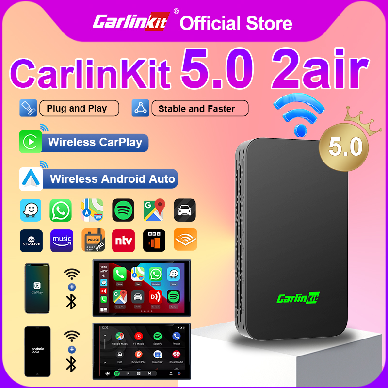 CarlinKit 5.0 有線 - ワイヤレス Android オートボックス ワイヤレス CarPlay アダプター スマートカー Ai ボックス WiFi Bluetooth 自動接続プラグ