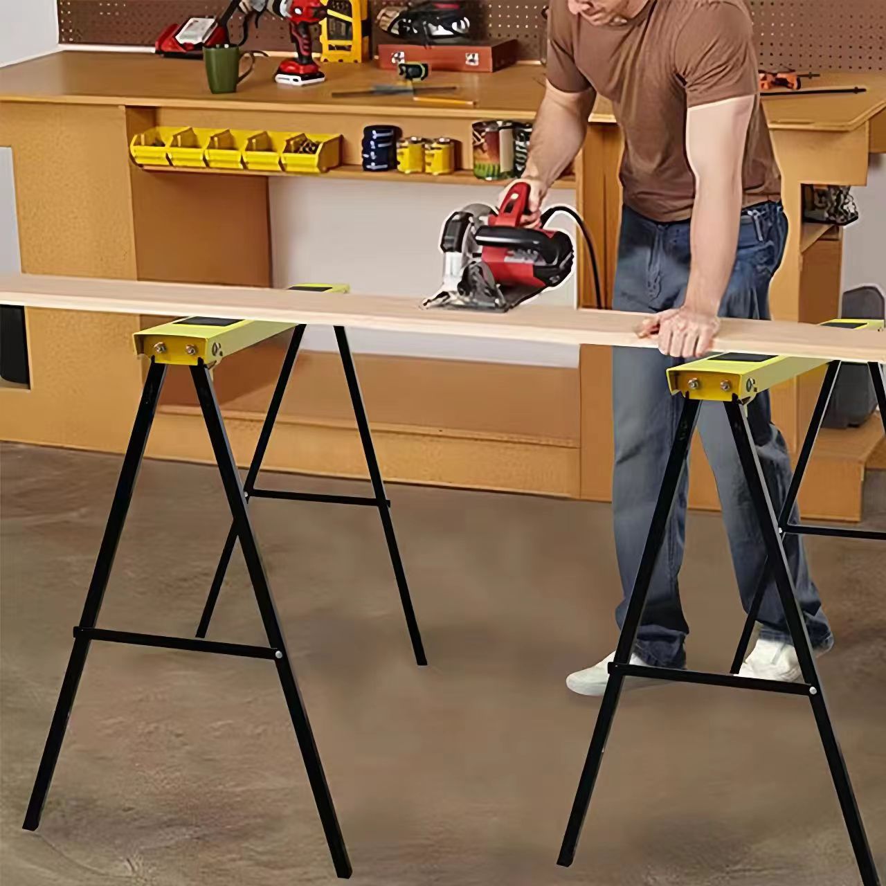 折りたたみ式鉄木工ワークベンチ2点セット多機能ポータブルベンチ耐荷重200KG DIYプロジェクト用