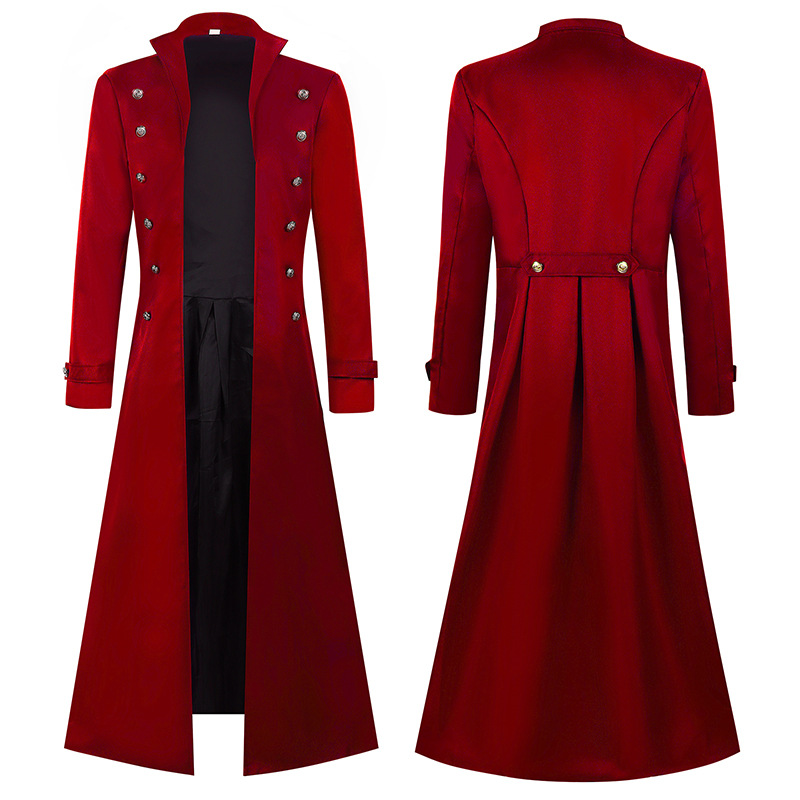 中世スチームパンクレトロゴシックコートビクトリア朝時代の制服ミッドレングストレンチコートアウター