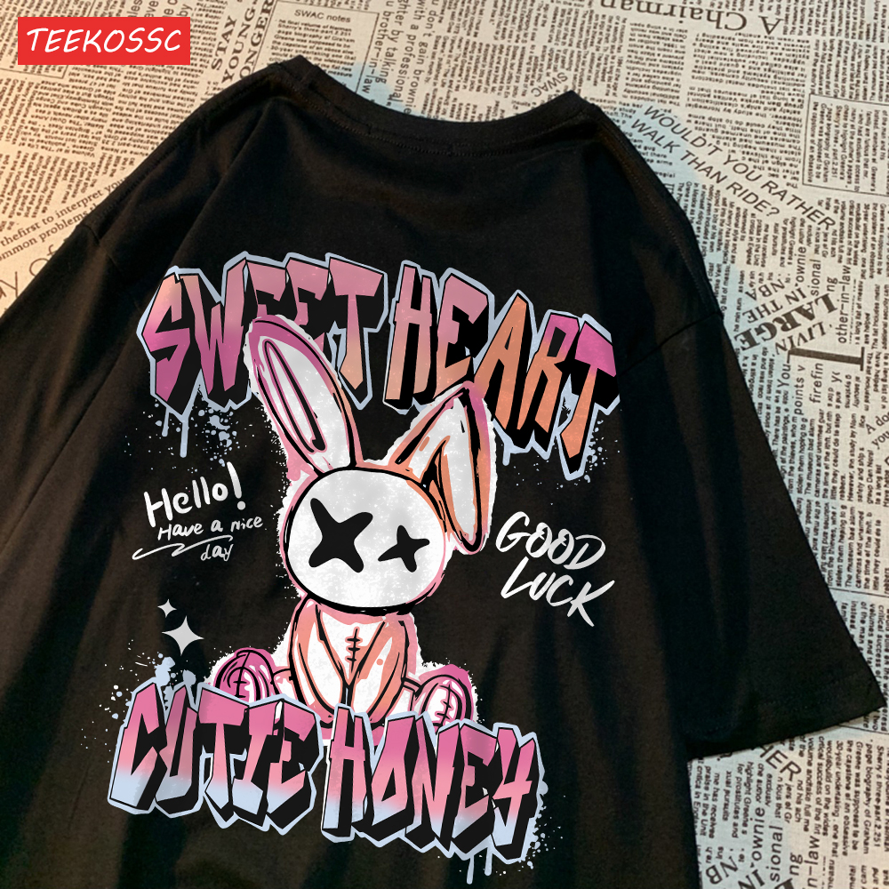 トレンドコットンレディース Tシャツスウィートハートウサギ漫画レタープリント半袖 O ネックソフト通気性夏の女性の服