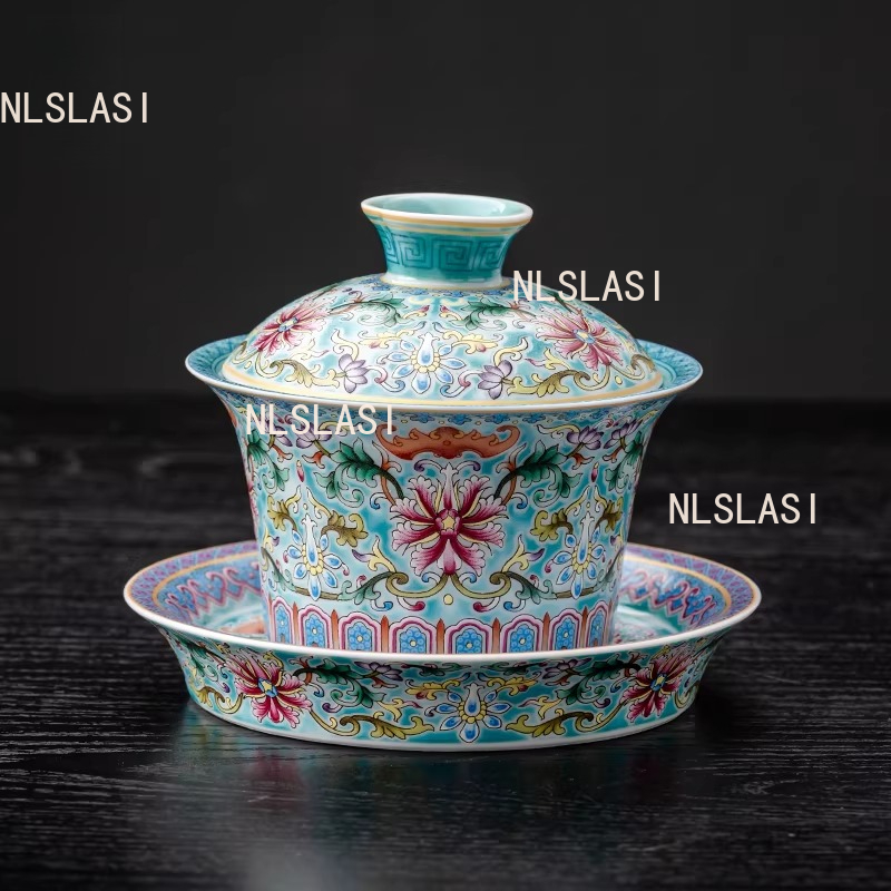 120 ミリリットルエナメルセラミック蓋ボウル中国風茶碗蓋付き家庭用大容量ティーカップカンフー茶セット飲料用具