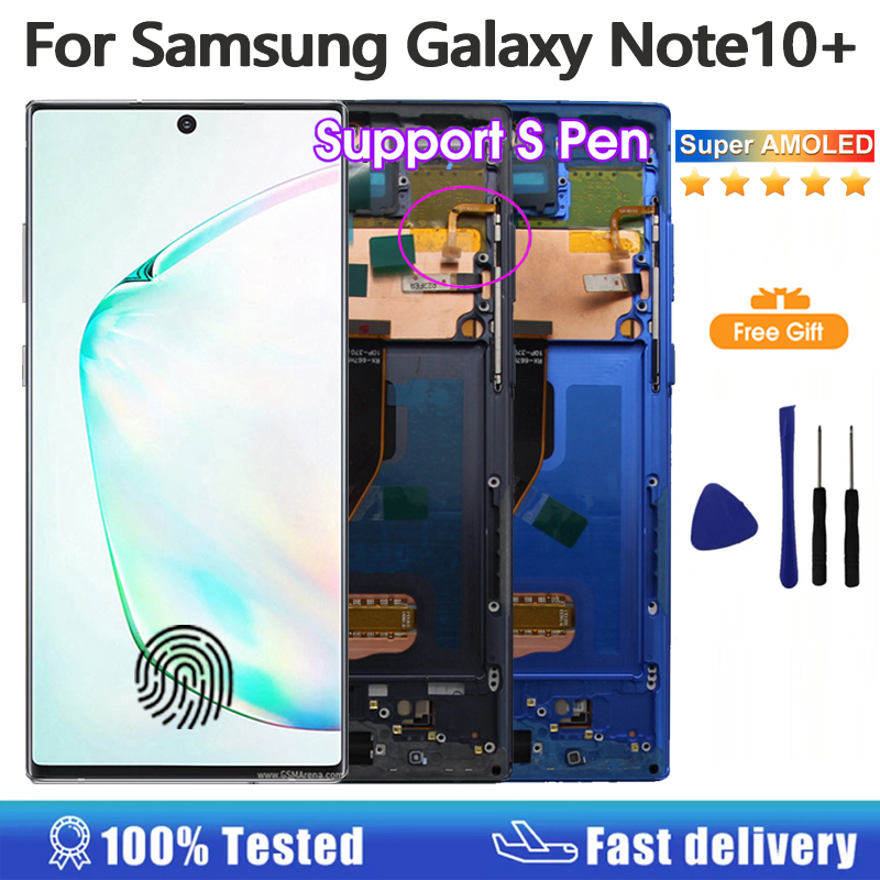 スーパー AMOLED ディスプレイサムスン Note 10 プラス 4 グラム 5 グラムディスプレイタッチスクリーン Note10 N975F N976F 液晶サポート S ペン指紋作業