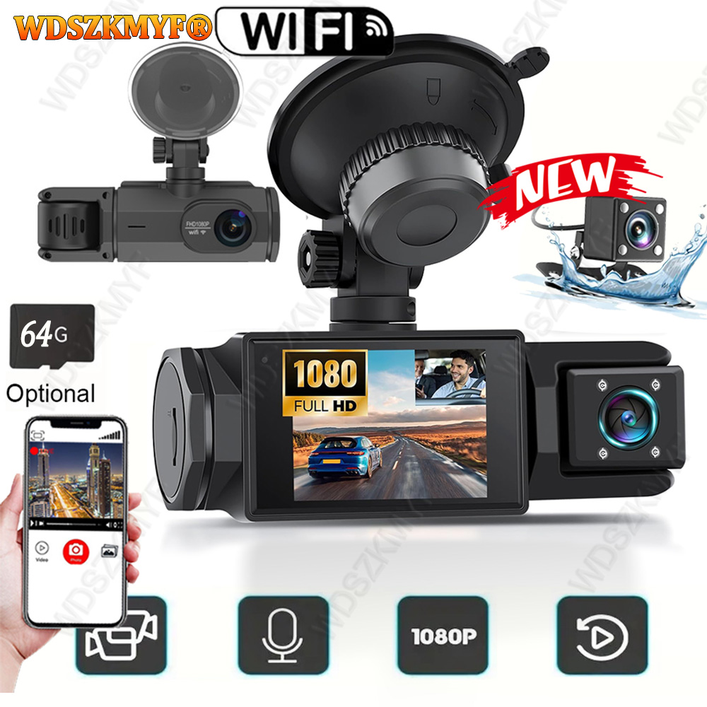 3 レンズ WIFI ダッシュカム車のカメラ 1080P ビデオレコーダー車 DVR 2Len フロントオプションリアビューカメラナイトビジョンカーアクセサリー