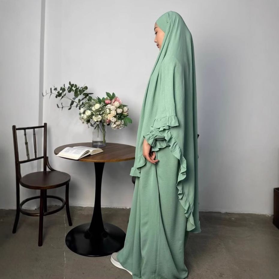 2 個イードジェラバ Khimar Jalabiya 女性イスラム教徒の祈りの衣服ヒジャーブドレスセットカフタンイスラム服アバヤ Niqab トルコローブガウン
