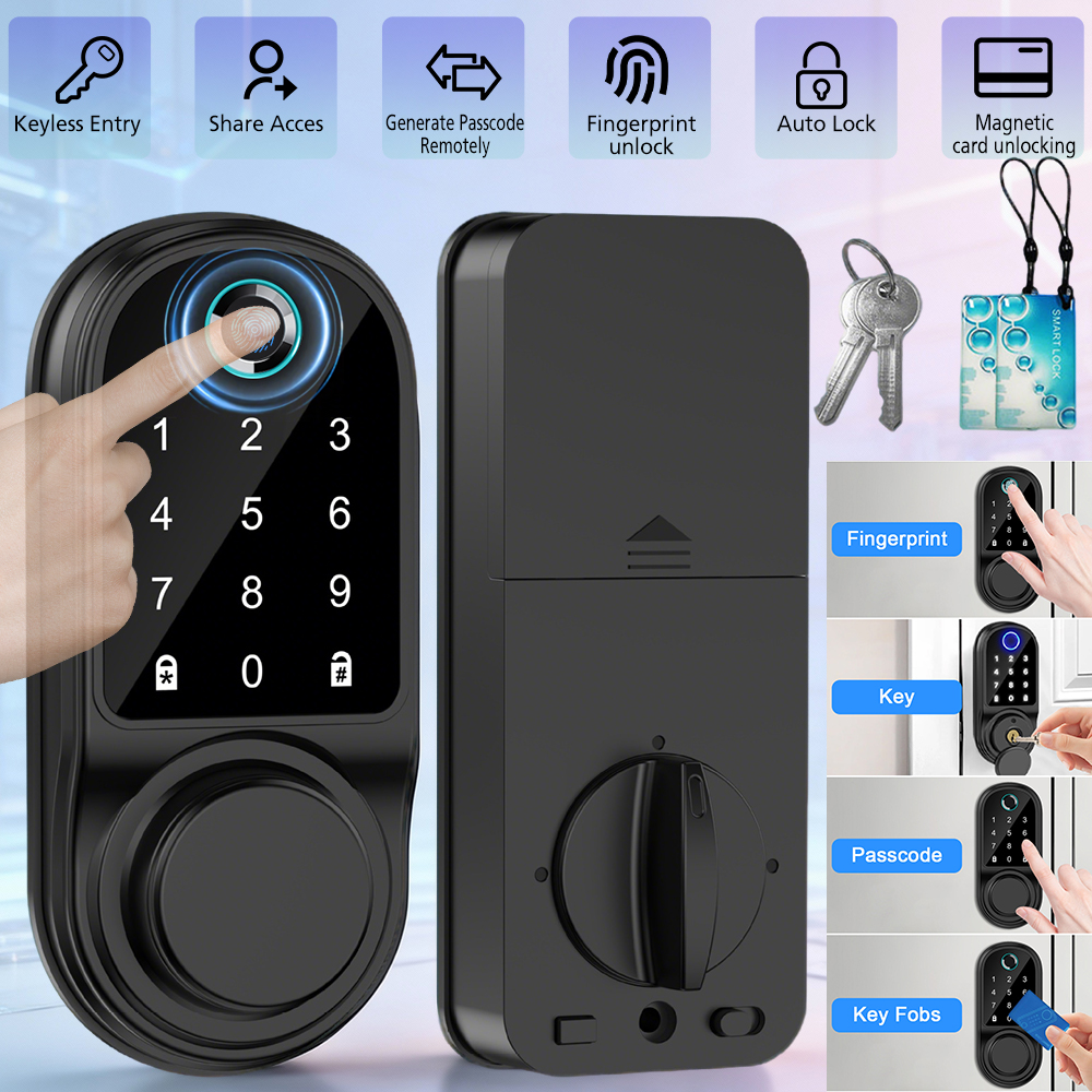 Bluetooth スマートデッドボルトロック キーレスエントリー指紋認証ドアロック タッチキーパッド付き ICカード物理キーAPPリモート一時コードオートロック 玄関ドアホームアパートレンタル用