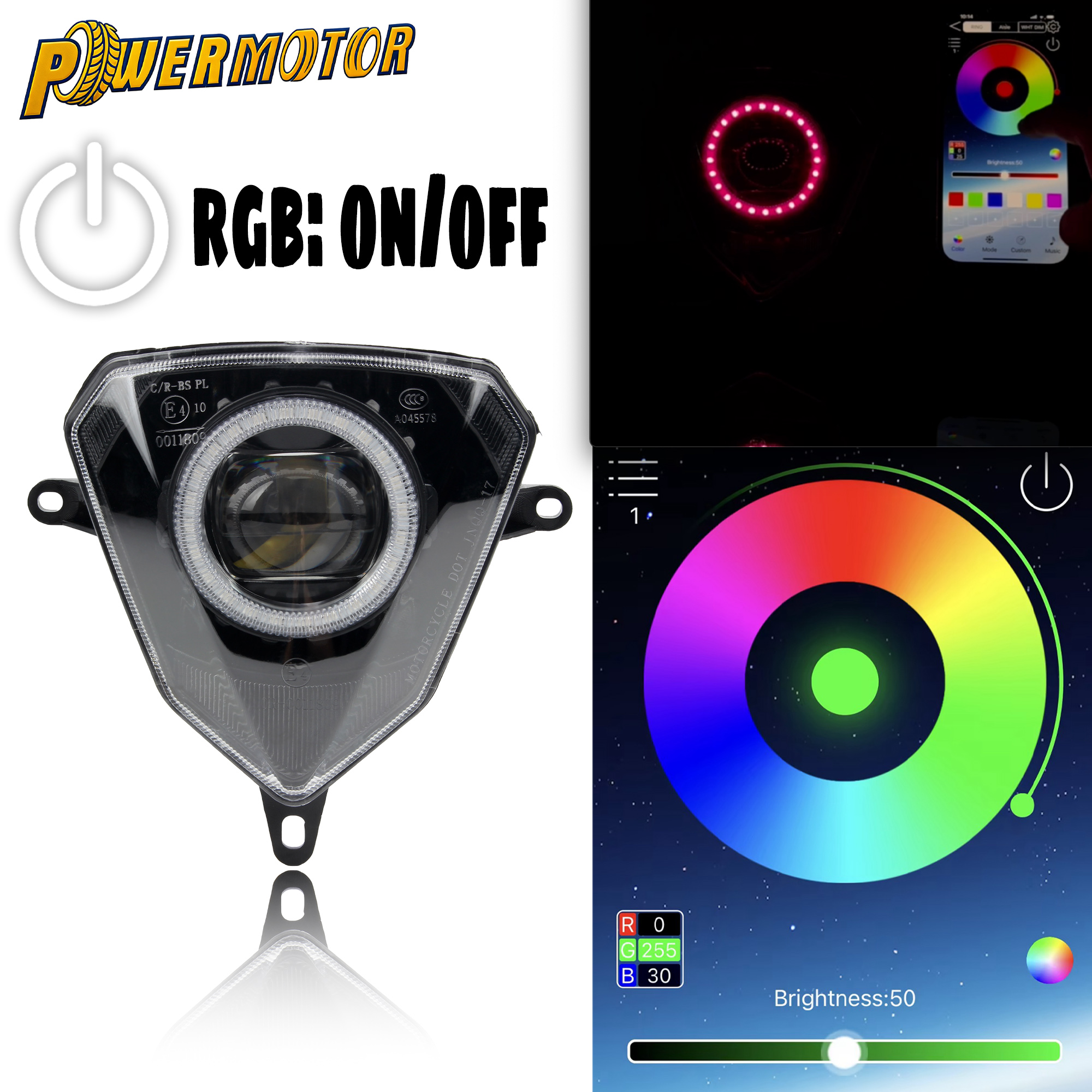 オートバイ V6 ヘッドライトアプリ制御エンジェルアイライトピットダートバイクベータ 50 125 250 300 ユニバーサル取付アクセサリーレース