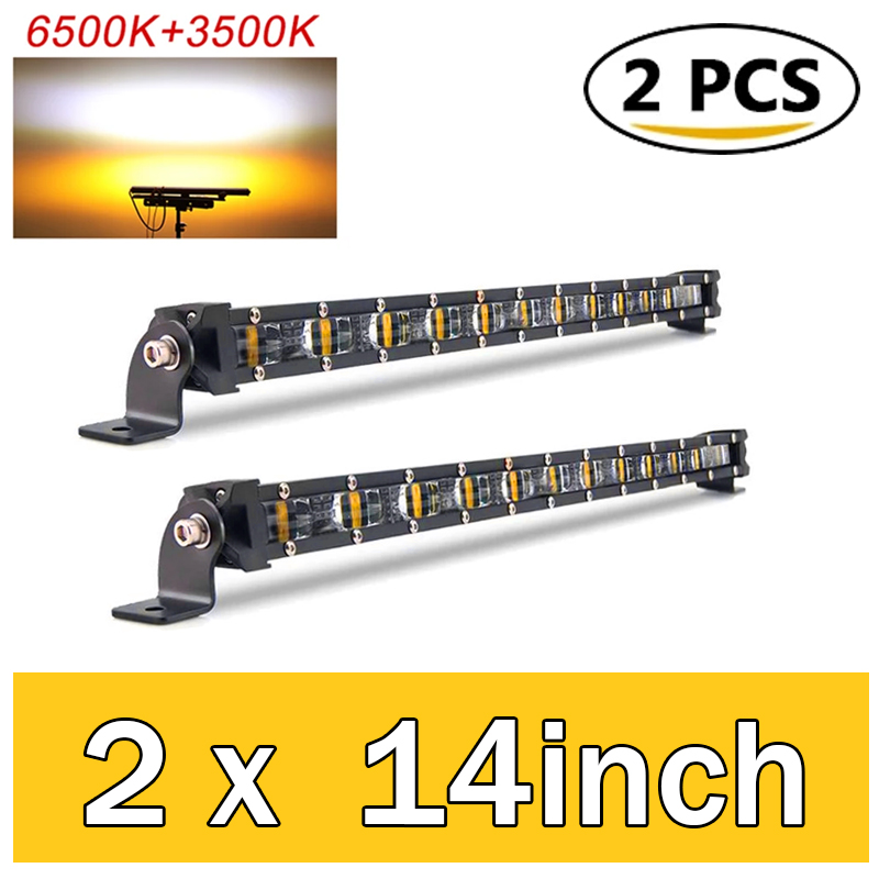 Double Color 6D 8inch 14inch 20inch Led Bar Work Lights Offroad Fog Lamp Truck 12V 24V Strobe White Yellow Two Color Light Bars