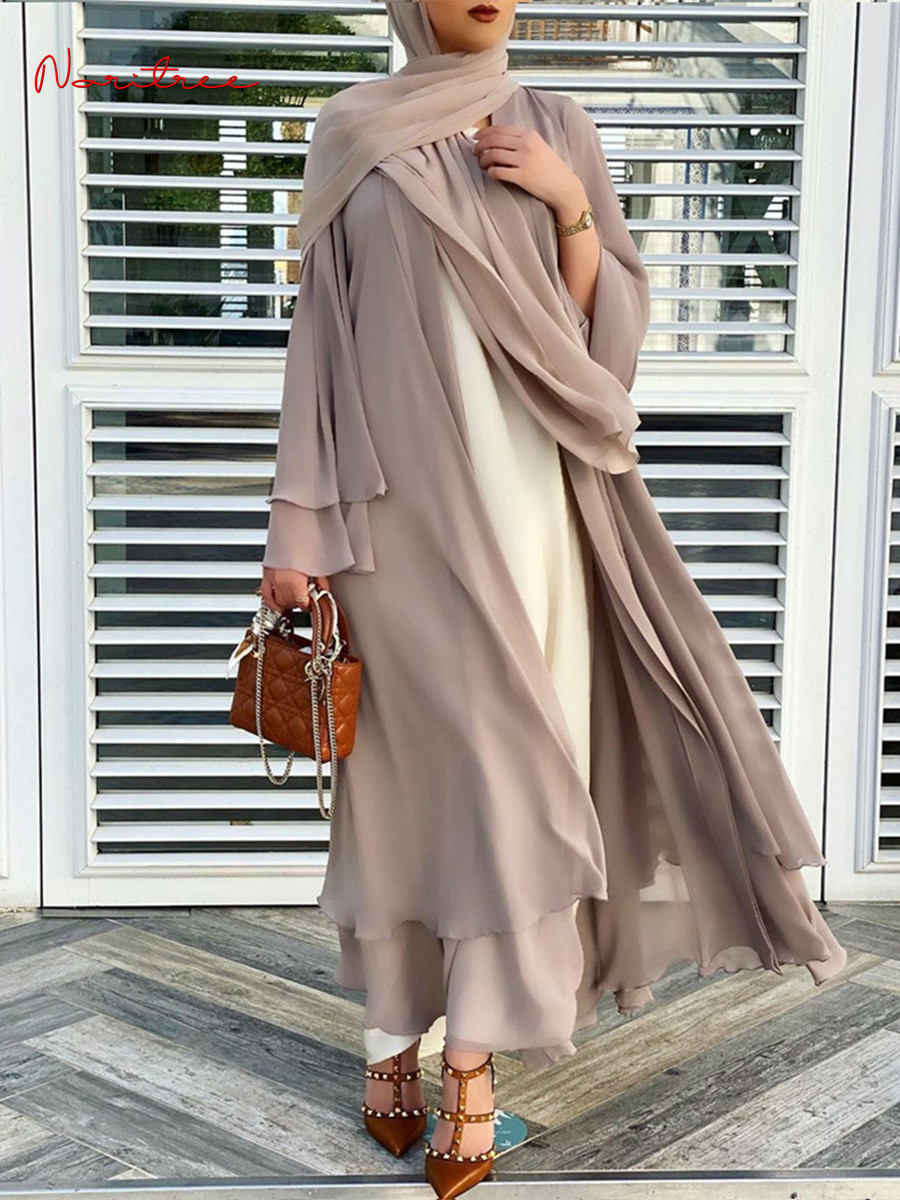 ファッションシフォンアバヤ着物ドバイイスラム教徒カーディガン Abayas 女性カジュアルローブ女性イスラム服ベルト F2664