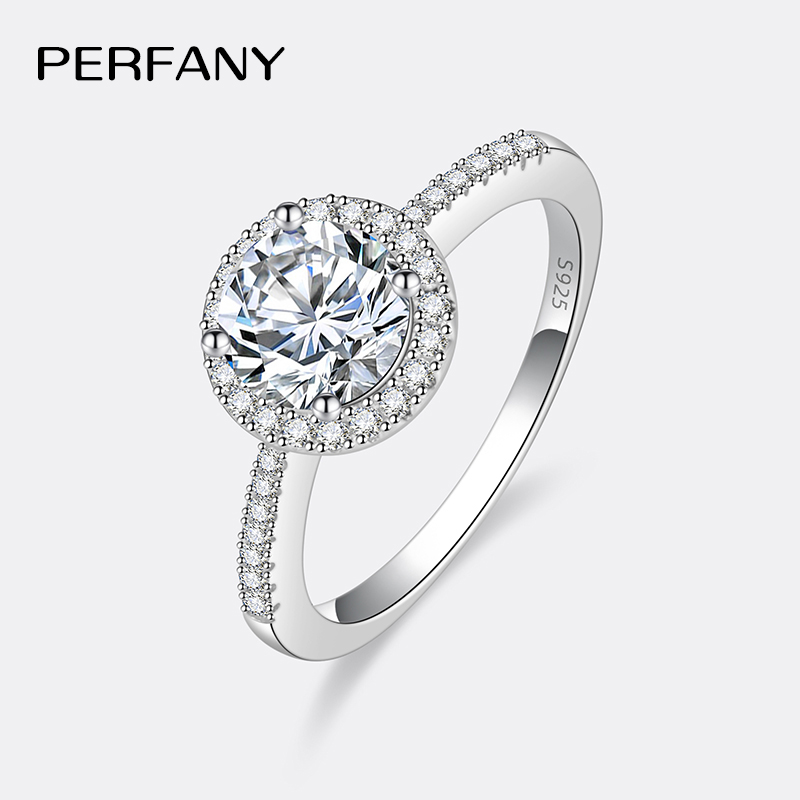 PERFANY モアッサナイトリング女性のための S925 純銀メッキ 18 K ホワイトゴールドラウンドダイヤモンドプロポーズ結婚式ハイエンドジュエリー