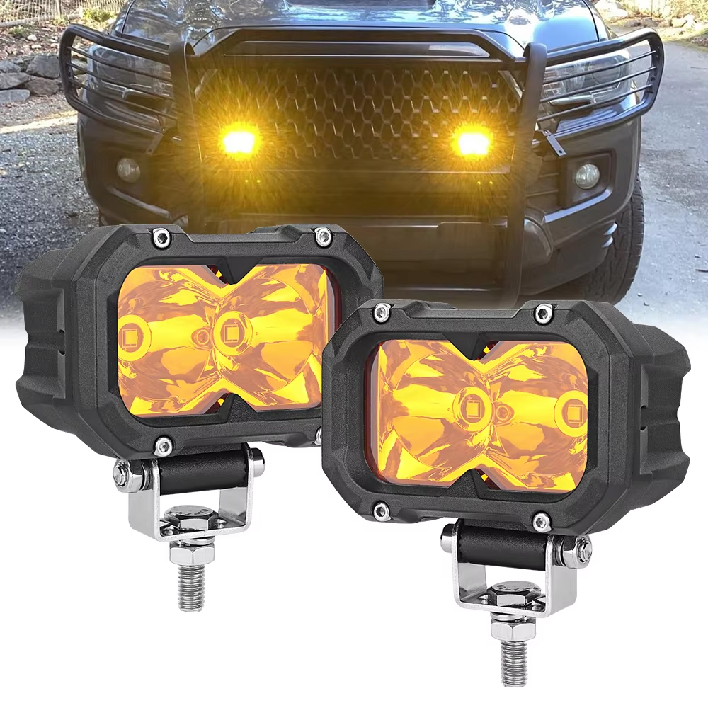 4 インチ イエロー スポット ビーム ドライビング ライト LED アンバー ワーク ライト フラッシュ マウント LED キューブ フォグランプ トラック ジープ ATV UTV SUV ボート用