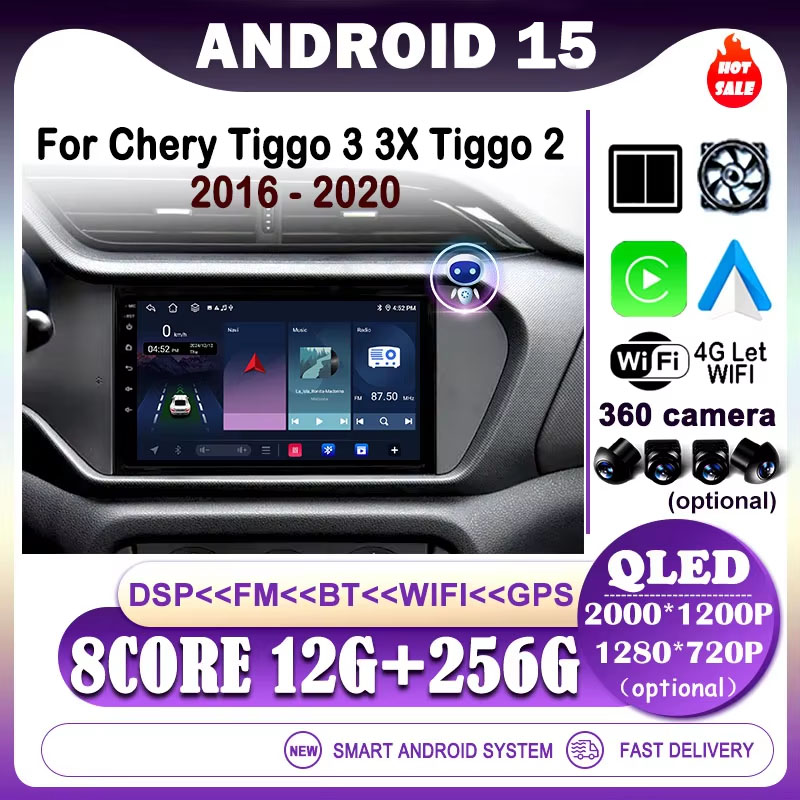 9 "奇瑞 Tiggo 3 3X Tiggo 2 2016 - 2020 Android 15 カープレーヤー WIFI Carplay QLED スクリーンラジオステレオ GPS ナビゲーション DSP