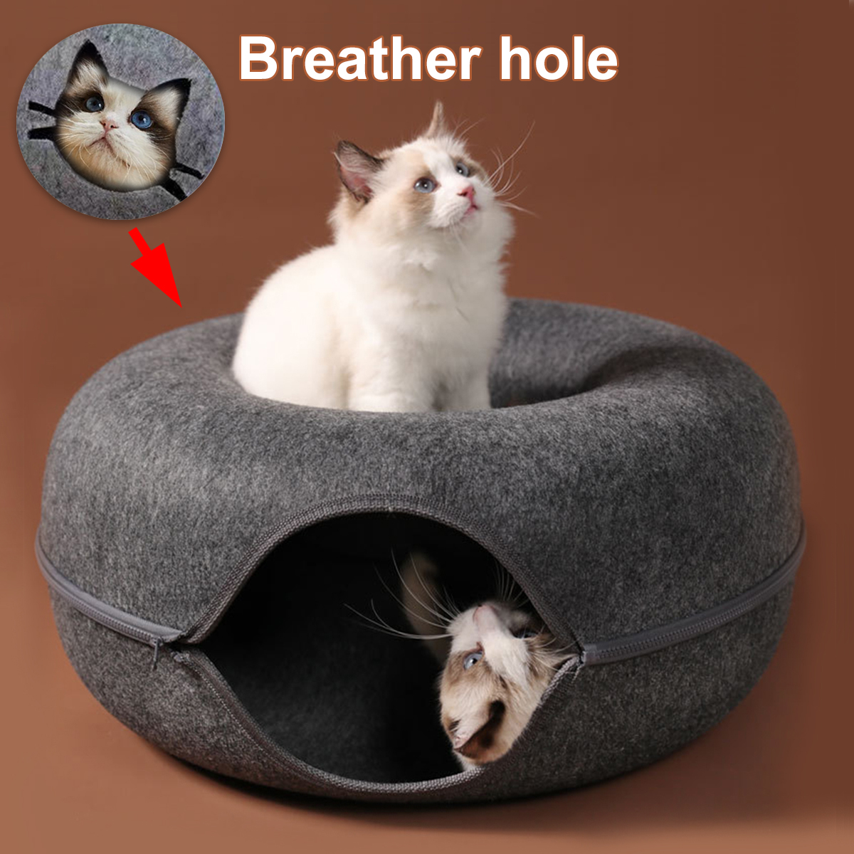 インタラクティブラウンド小型猫トンネル巣フェルト子猫ベッドハウススクラッチャー猫ドーナツ睡眠ペットおもちゃ猫用