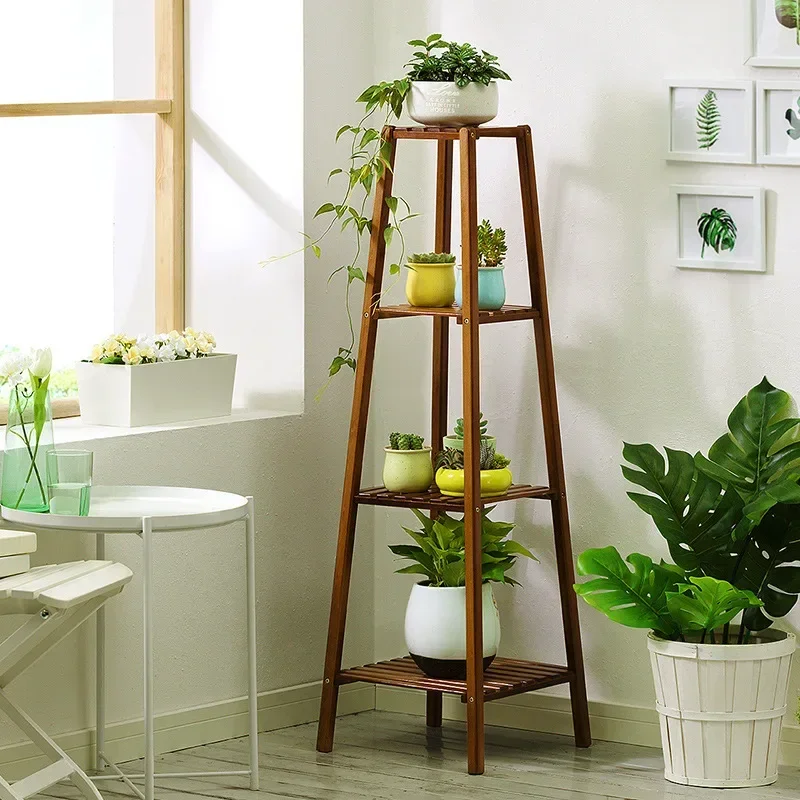 背の高い竹製植物スタンド植木鉢ディスプレイラック屋外植物棚オーガナイザー高さ調節可能な植物棚