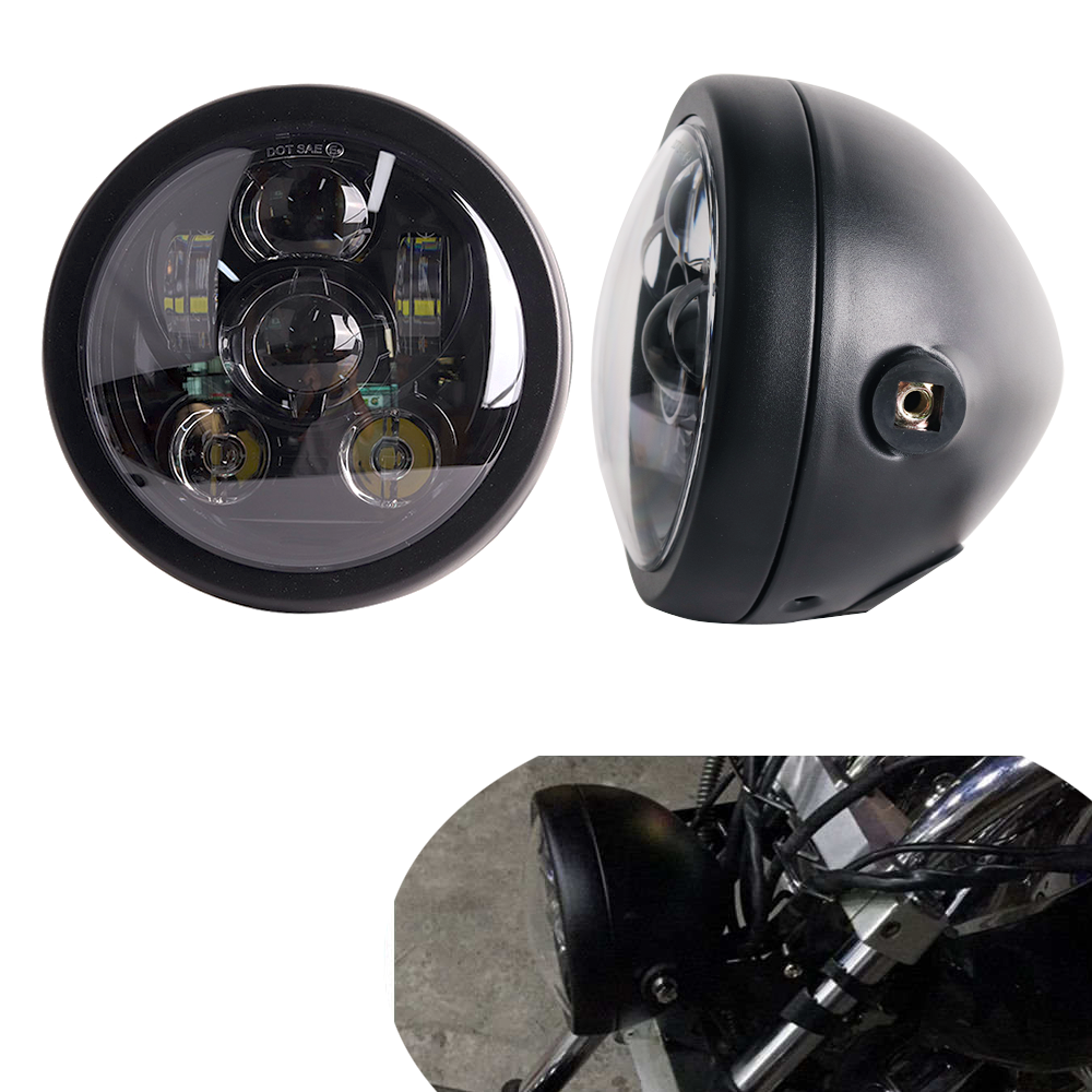ブラック 6.5 インチ LED オートバイ レトロ ヘッドライト Hi
