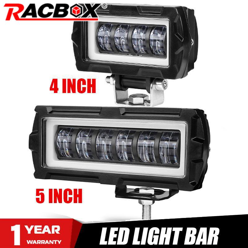 4 ''5 インチ 7D 車 LED ライトバーオフロード 4x4 スポットライトフォグランプ 12V 24V エンジェルアイ運転作業灯トラックトラクター SUV ATV