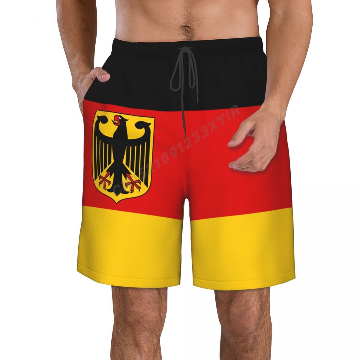 夏メンズドイツ国旗ビーチパンツショーツサーフィン M-2XL ポリエステル水着ランニング