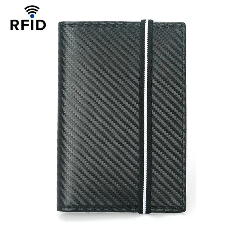 マイクロファイバーカーボンファイバーパスポートホルダー Rfid 弾性バンド付き Rfid パスポートカバー Rfid 保護ウォレット ID バッグ付き