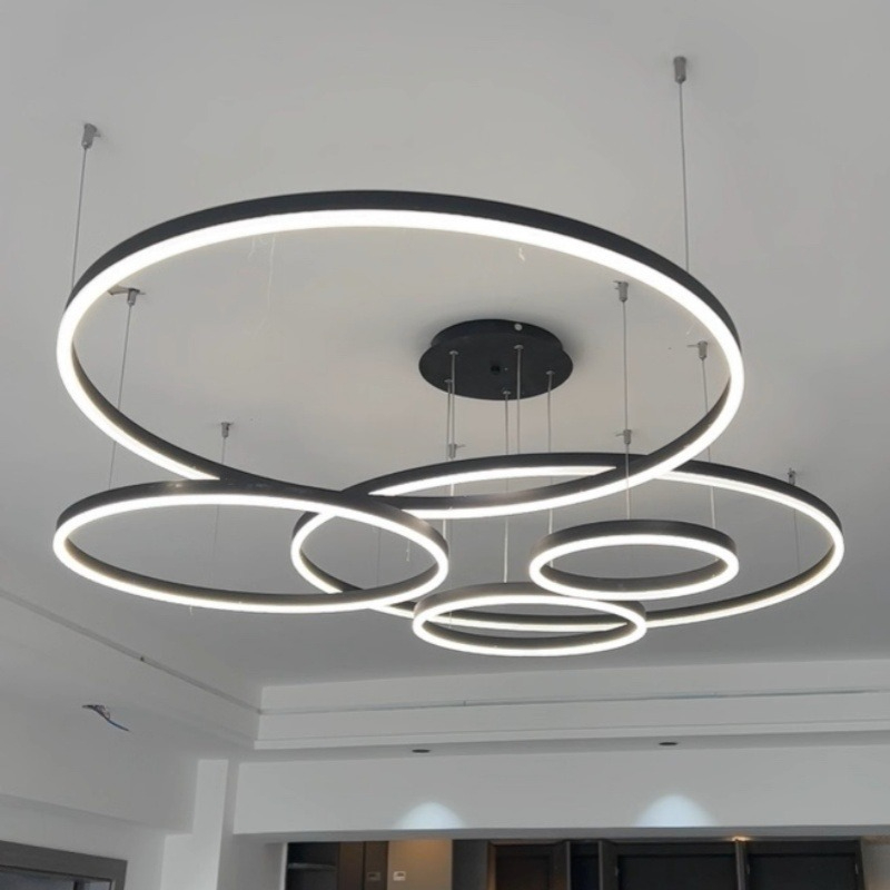 現代のアルミリングシャンデリアシンプルなアクリル LED ペンダントライトリビングダイニングルームホームレストランの装飾照明器具