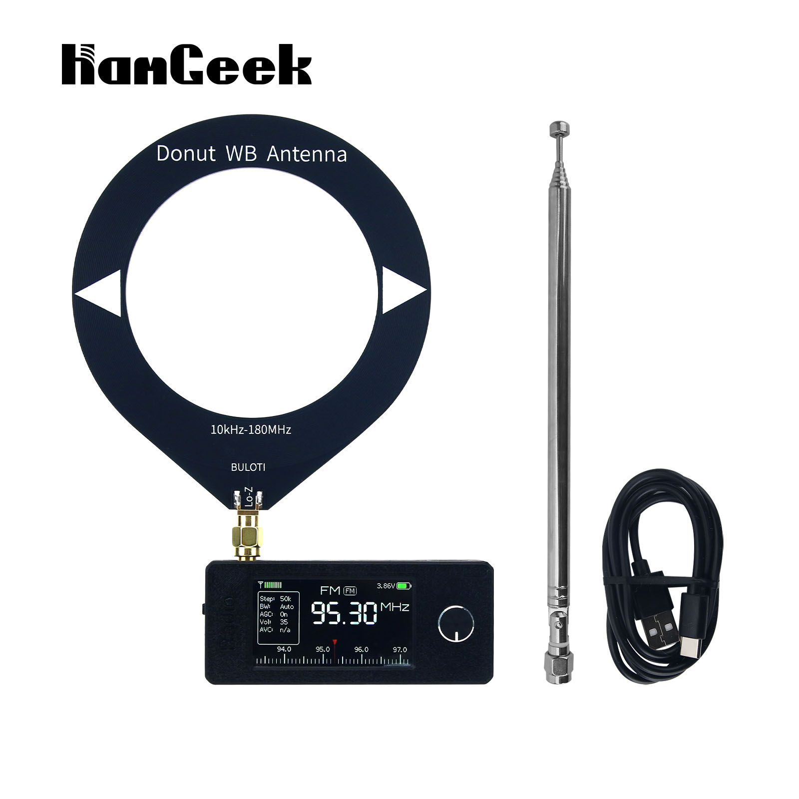 HamGeek ミニ SI4732 0.5-108MHz ポータブルラジオ LSB USB AM FM オールバンドラジオ ドーナツ WB アンテナ付き
