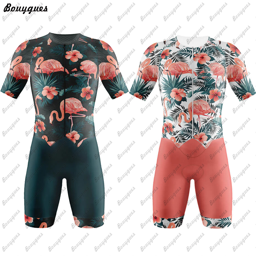 フラミンゴ男性と女性プロフェッショナル服半袖サイクリングスキンスーツセット Conjunto Feminino Ciclismo ジャンプスーツキット