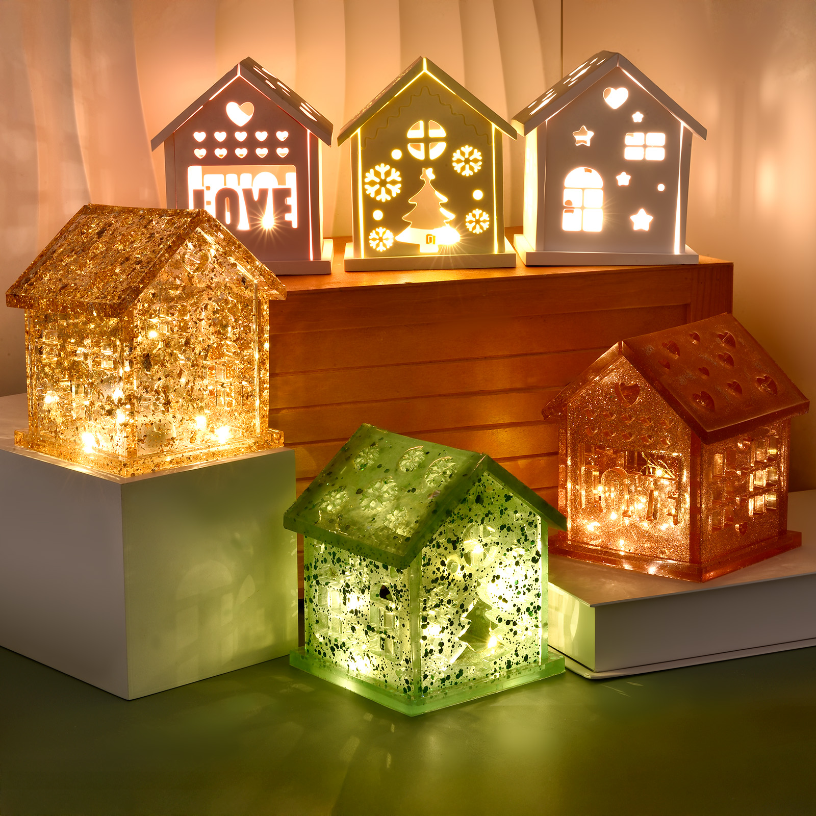 3D ハウスシリコーン型 DIY クリスマスツリー愛スターハウス飾り装飾石膏エポキシ樹脂キャンドルホルダー金型工芸品作り