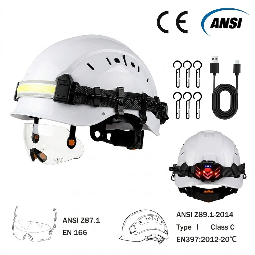 CE ANSI 安全ヘルメット内蔵ゴーグル LED ヘッドライト テールライト アップグレード ABS 構造ハードハット産業用ワークキャップ PPE