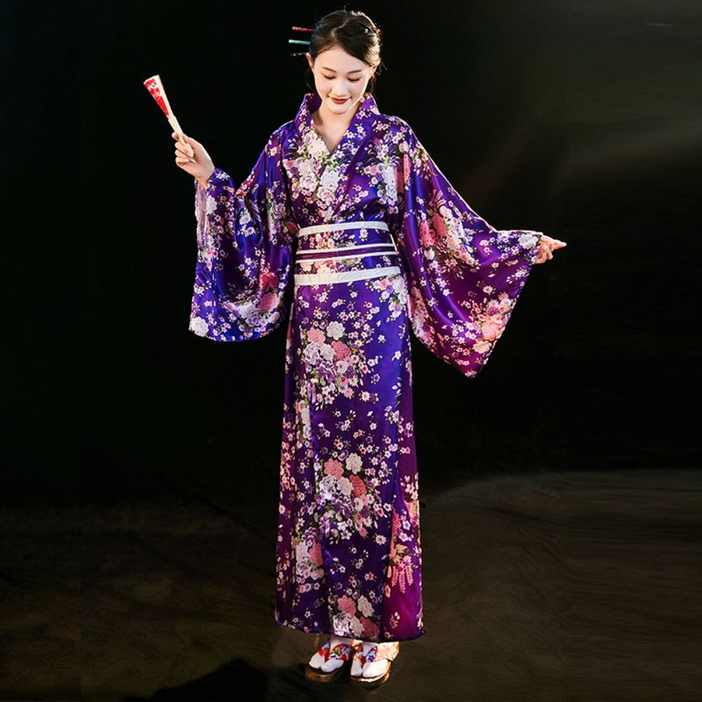 コスプレ衣装伝統的な日本の着物プリント花柄和風さくらガール着物ドレスアジアンエレガンス