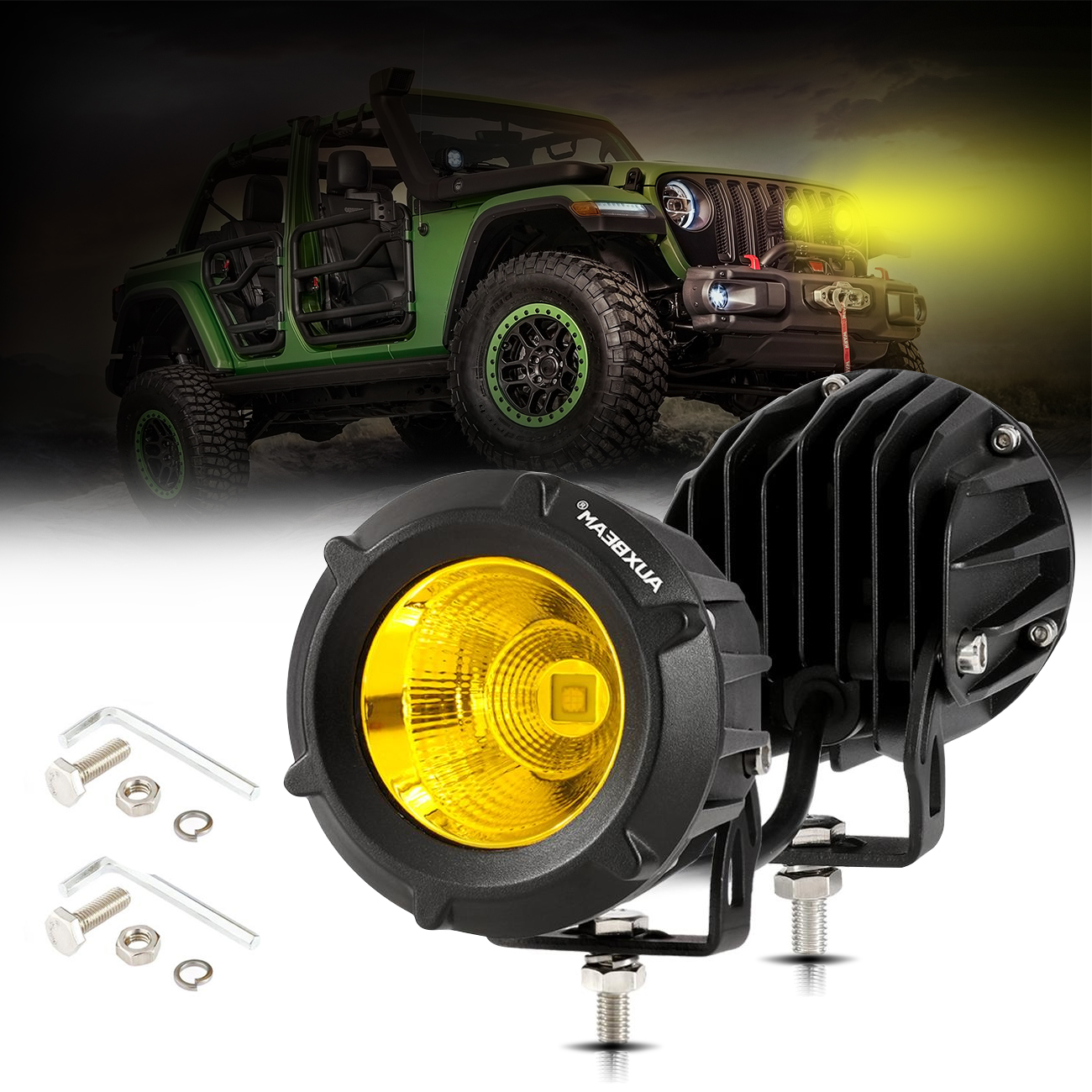 AUXBEAM 3.5 inch LED Work Light 34W Combo Beam Car Driving Light WITH WIRING HARNESS White Yellow for SUV Truck Pickup Boat
