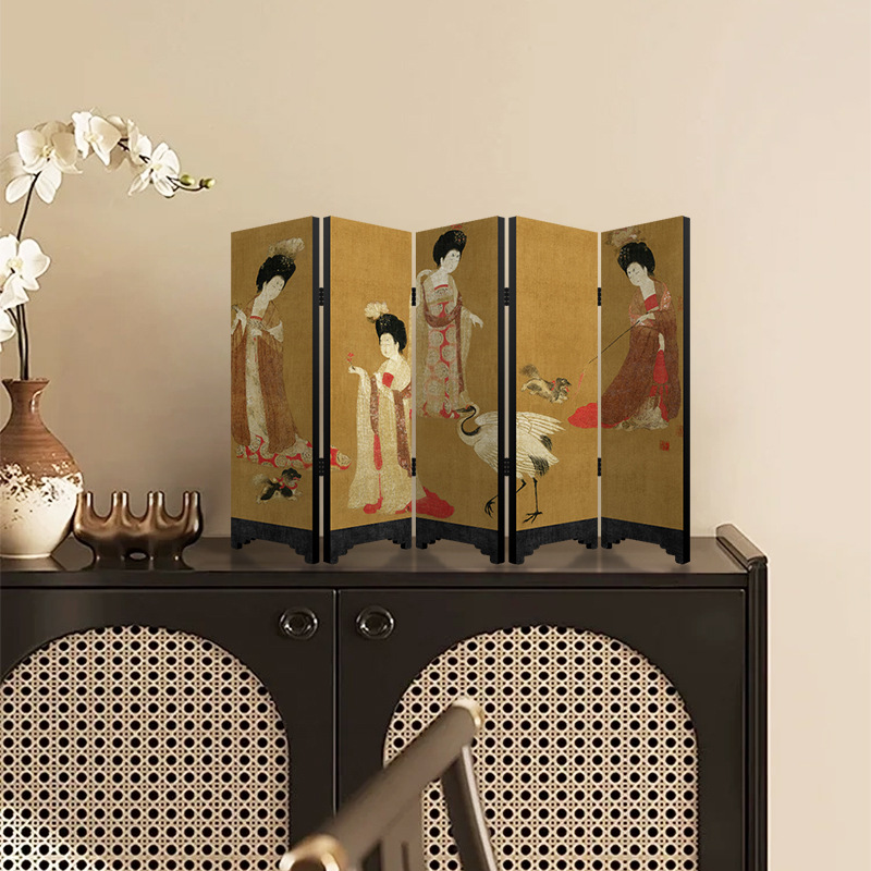 Song Dynasty Aesthetic Desktop Screen Side Cabinet Decorative Items, Classical Foldable Decorative Paintings, Beauty Pictures