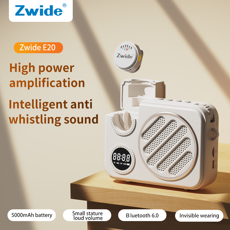 Zwide E20 ワイヤレス Bee アンプ、教師専用マイク、ストールガイド、Bluetooth スピーカー