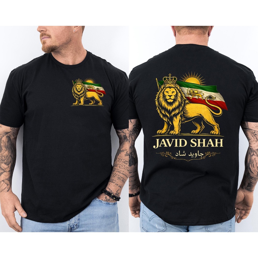 Persian Flag Iranian Lion Sun and Crow Javid Shah Iran Flag Front & Back T-Shirt Fashion O-neck Short Sleeve Clothes
