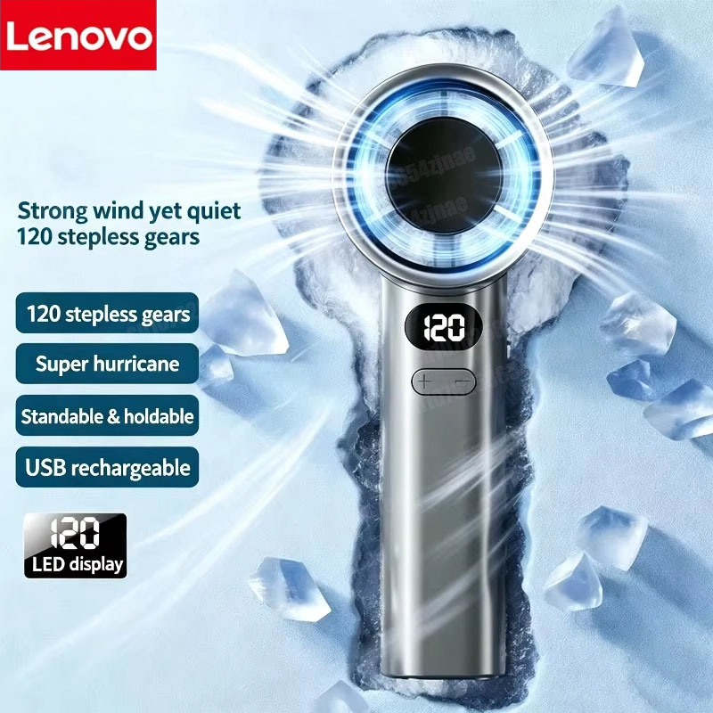 Lenovo 3000mah Handheld Mini Fan Electric Hand Fans Ice Compress High-Speed Cooling USBRechargeable Portable LED Digital Display