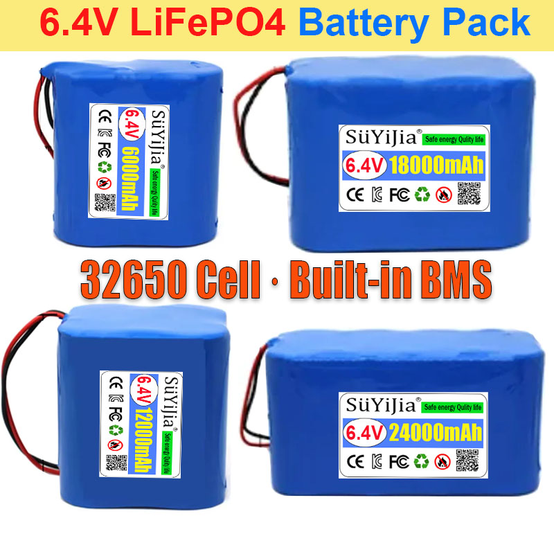 6.4V LiFePO4 バッテリーパック 6Ah 12Ah 18Ah 24Ah 内蔵 BMS 32650 セル ソーラーライト街路灯用リン酸鉄リチウム