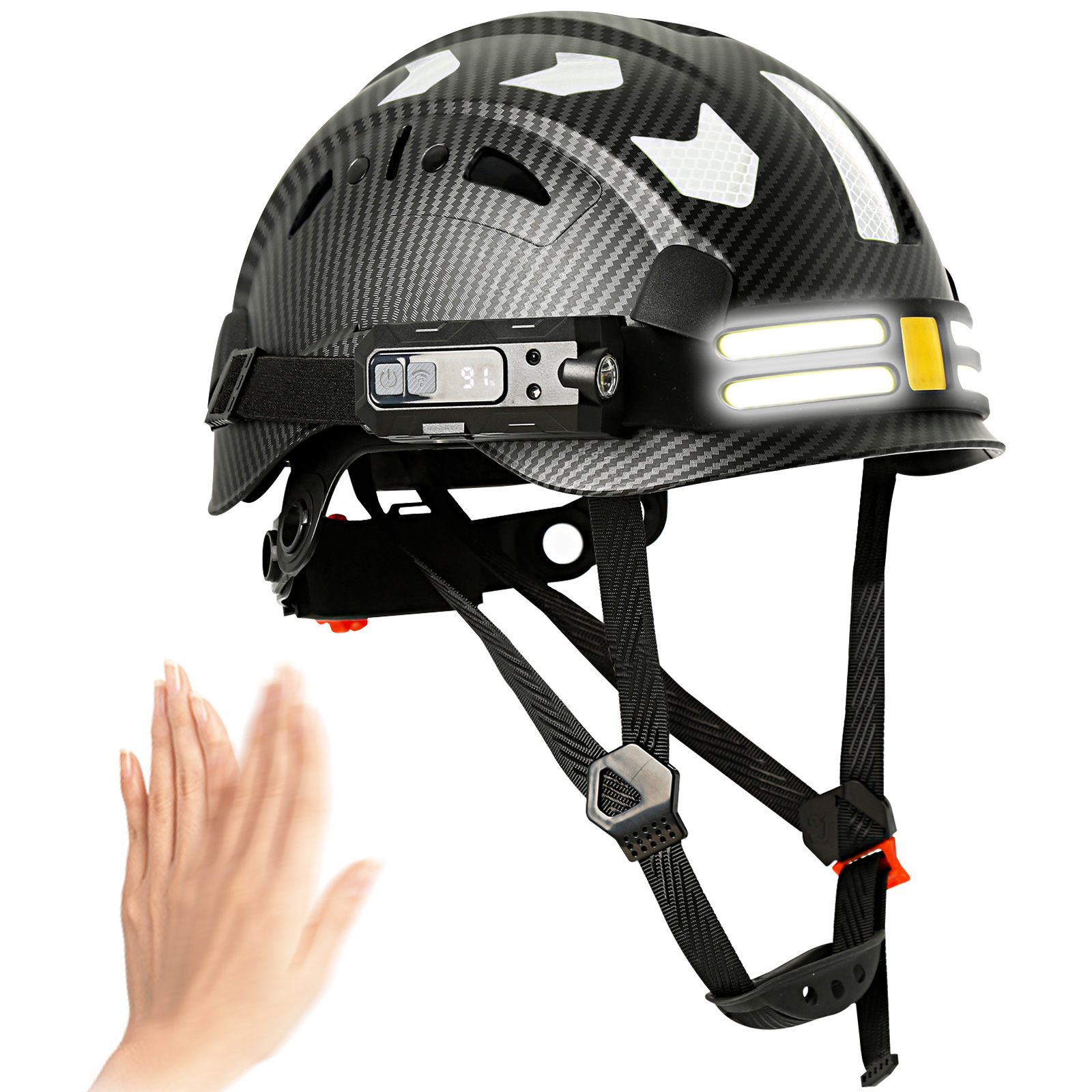 建設安全ヘルメットヘッドランプ反射ステッカー付きヘルメット頭部軽量産業夜間作業頭部保護