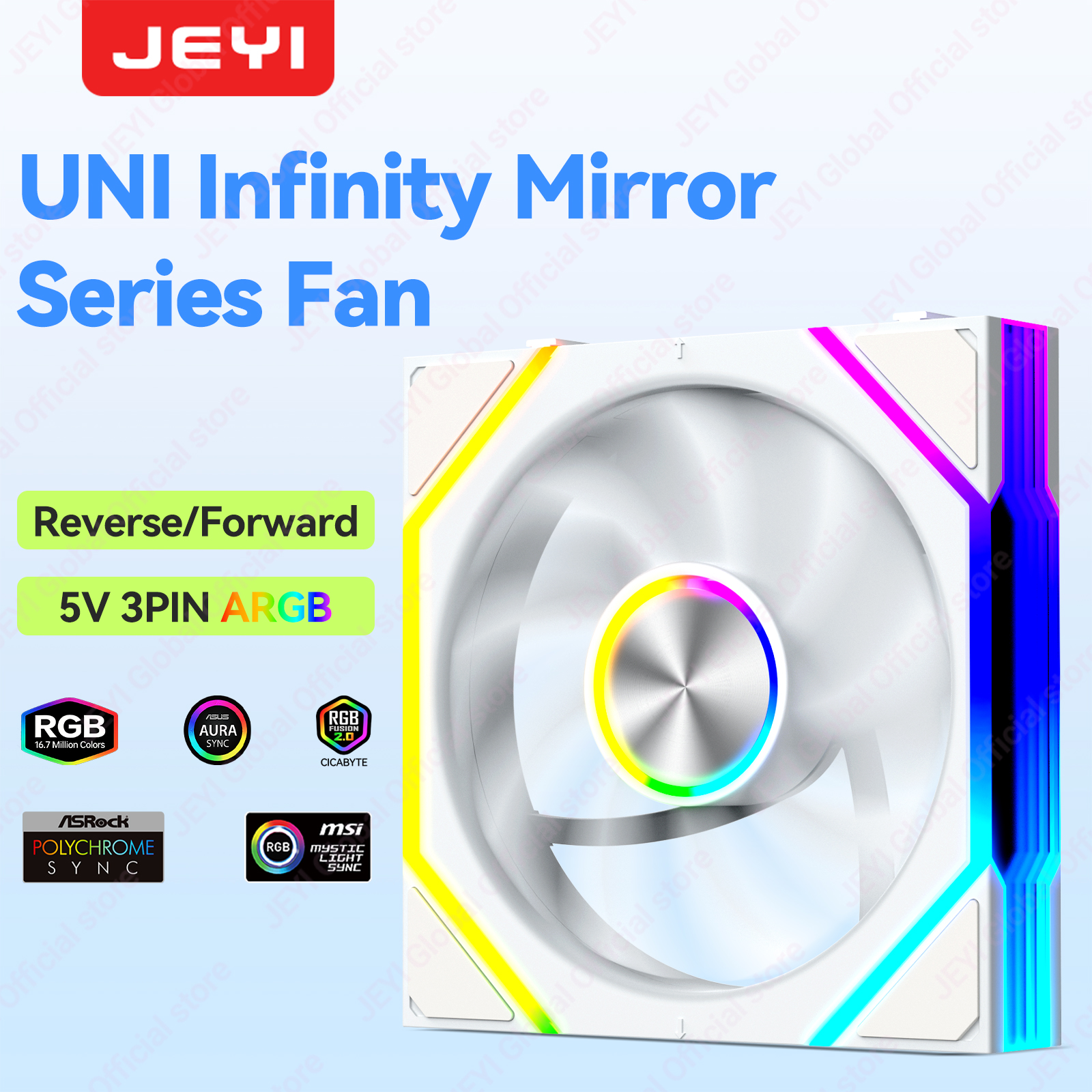 JEYI 12CM ARGB PCファン ハイドロベアリングファン インフィニティミラー 30dB(A) 冷却ファン 5V3ピン PWM 800-2000RPM 正逆回転ファン