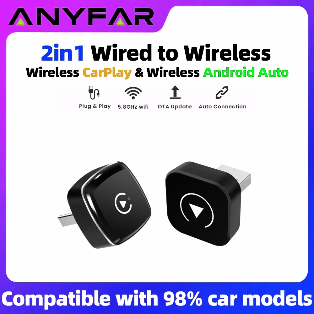 2in1 ワイヤレス CarPlay ドングルワイヤレス Android 自動アダプタ AI スマートボックス車用有線 CarPlay 車インテリジェントシステム