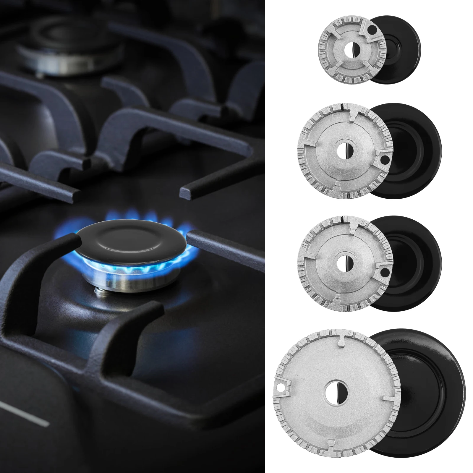 4 個クッカーハットセット金属製クックトップバーナーキャップとバーナーヘッド交換キットガスストーブバーナーキャップ、ほとんどのガスストーブバーナーに対応
