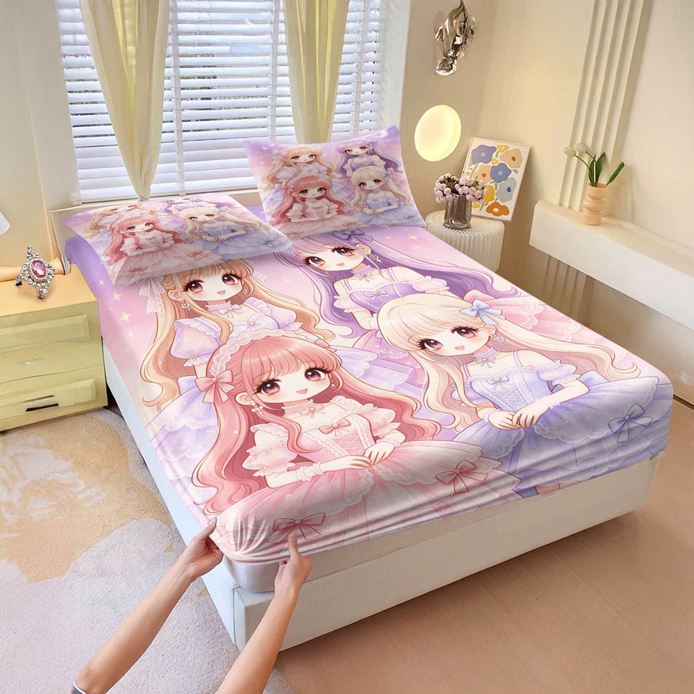 ロリータスタームーン女の子デジタルプリントフィットシーツセットベッドシーツセット寝具セットフィラーなし夢のような女の子の寝室の装飾
