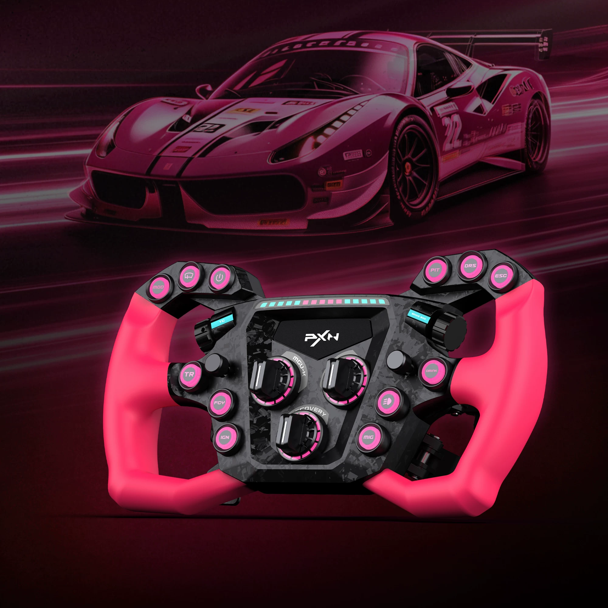 PXN W GTL GT 1 レーシングシミュレーターホイールカーボンファイバーシフトパドル RGB カスタマイズ可能なキークイック取り外し可能なステアリングホイール PC 用