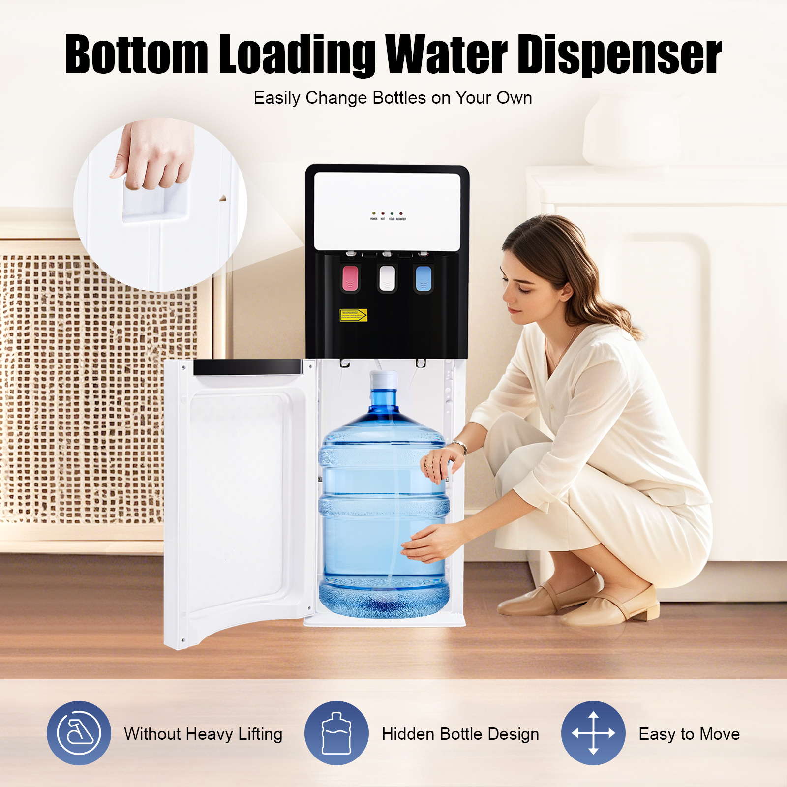 電気温水および冷水クーラーディスペンサー、ホームオフィス用の多用途スタンディングボトムローディングウォーターディスペンサー、110V US/220V EU