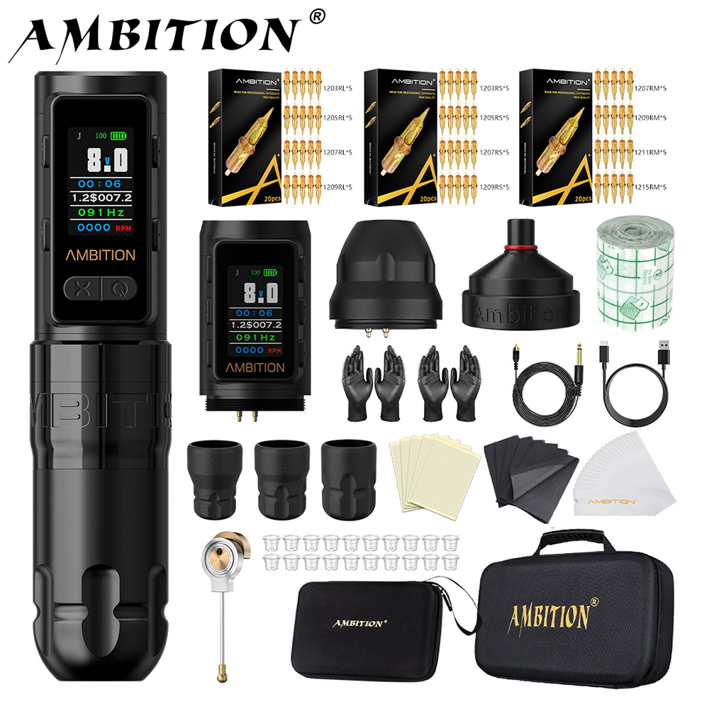 Ambition Soldier Max キットワイヤレスタトゥーマシンストレートロッドストローク 4.0 ミリメートルカラースクリーン課金バッテリー 2400mAh コアレスモーター