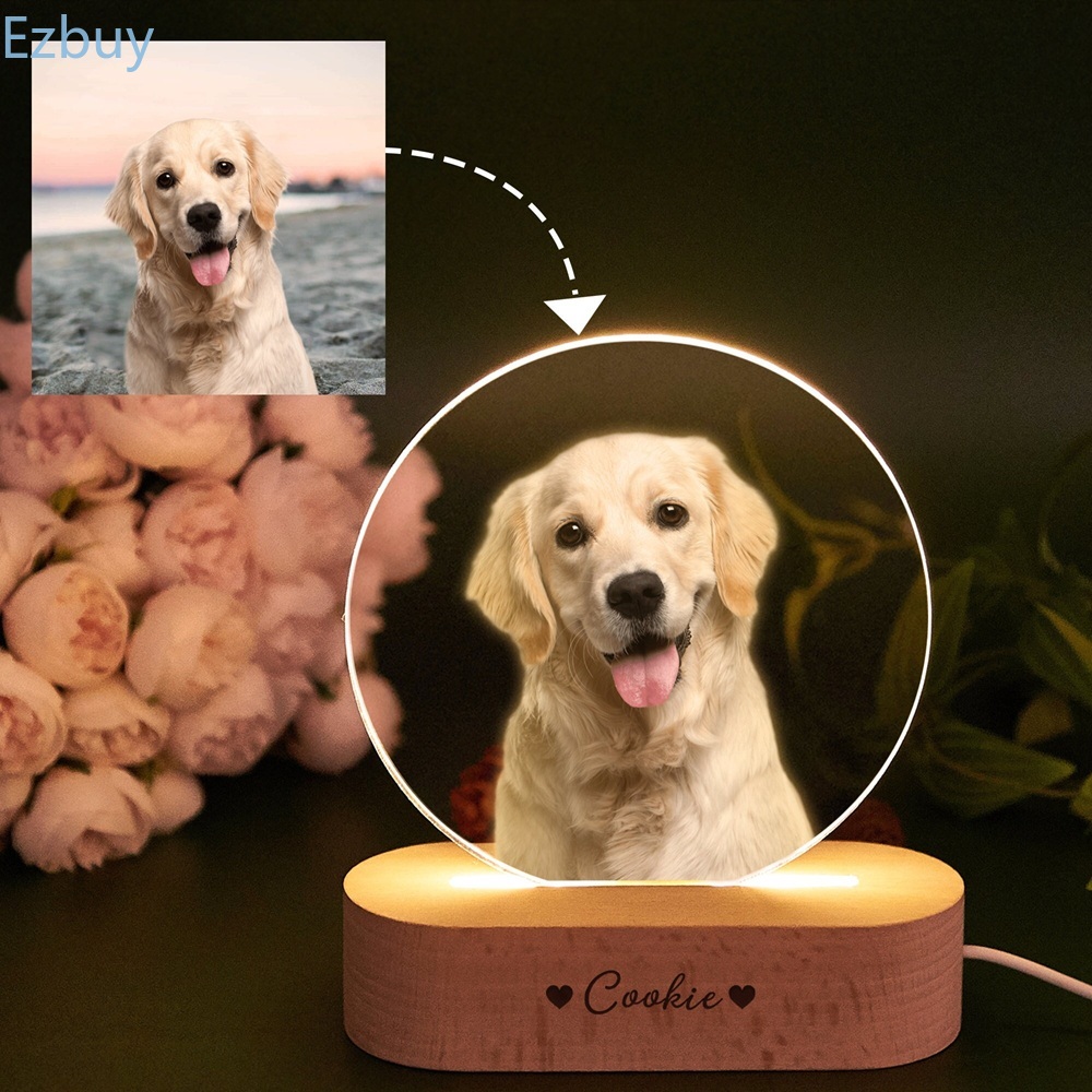 パーソナライズされたペットメモリアル LED プラークカスタム写真と名前木製スタンド光損失犬猫お悔やみギフト家の寝室の装飾