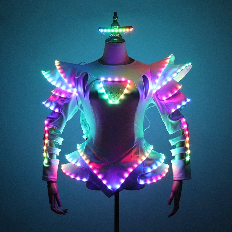 フルカラー LED 衣装ライトアップ発光服バレエチュチュ LED ドレス女性社交ダンスパーティー光る服