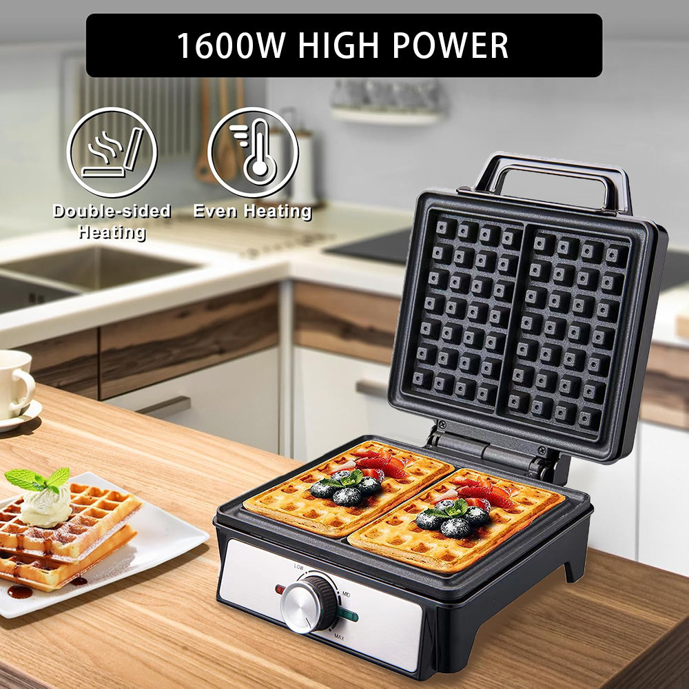 ワッフルメーカー 2 スライス温度調節可能な電気朝食ベルギーワッフルマシンノンスティックエッグケーキ鉄板 1600 ワット