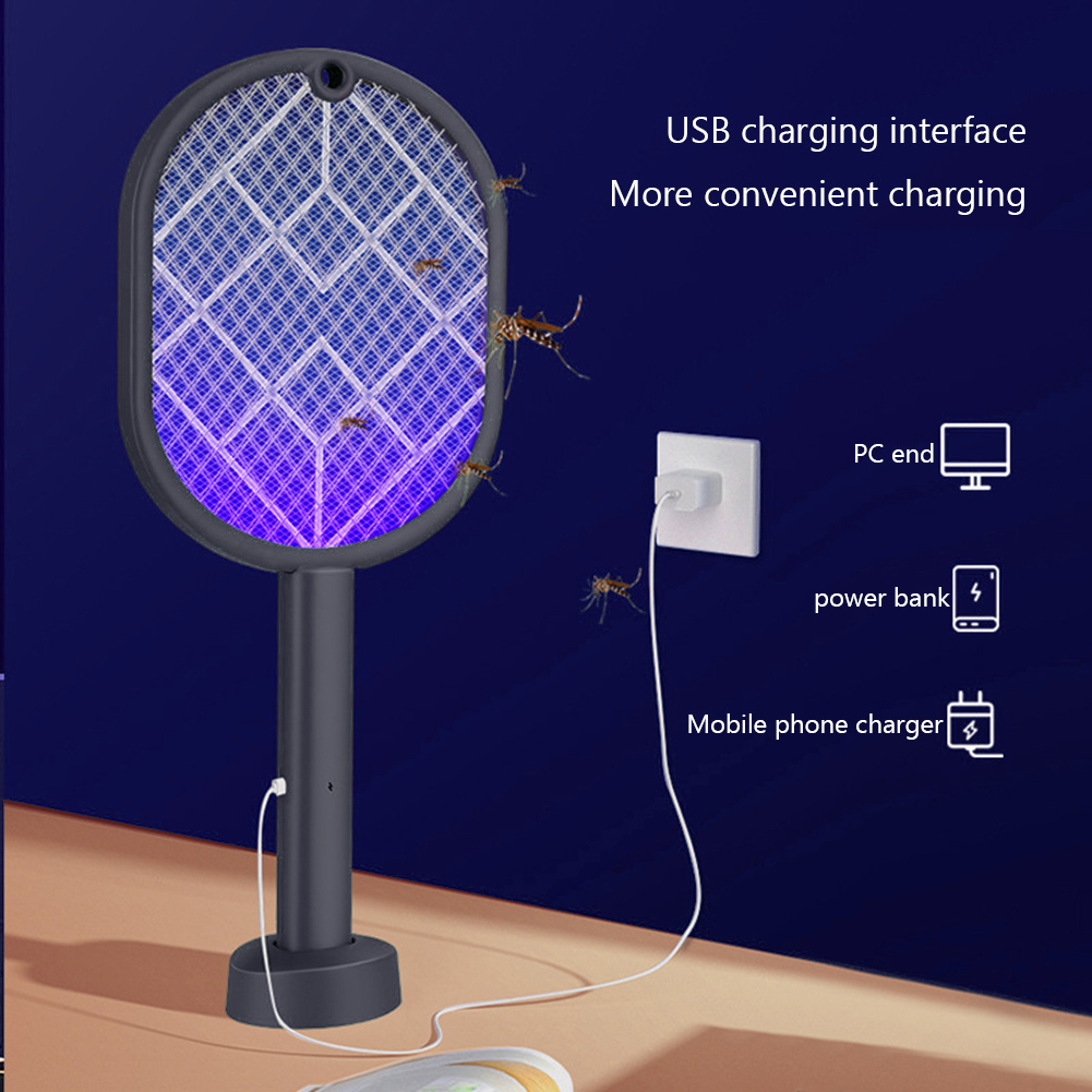 2-in-1 電気蚊たたき蚊キラー USB 充電式角度調整可能な電気虫ザッパーフライバット昆虫たたき
