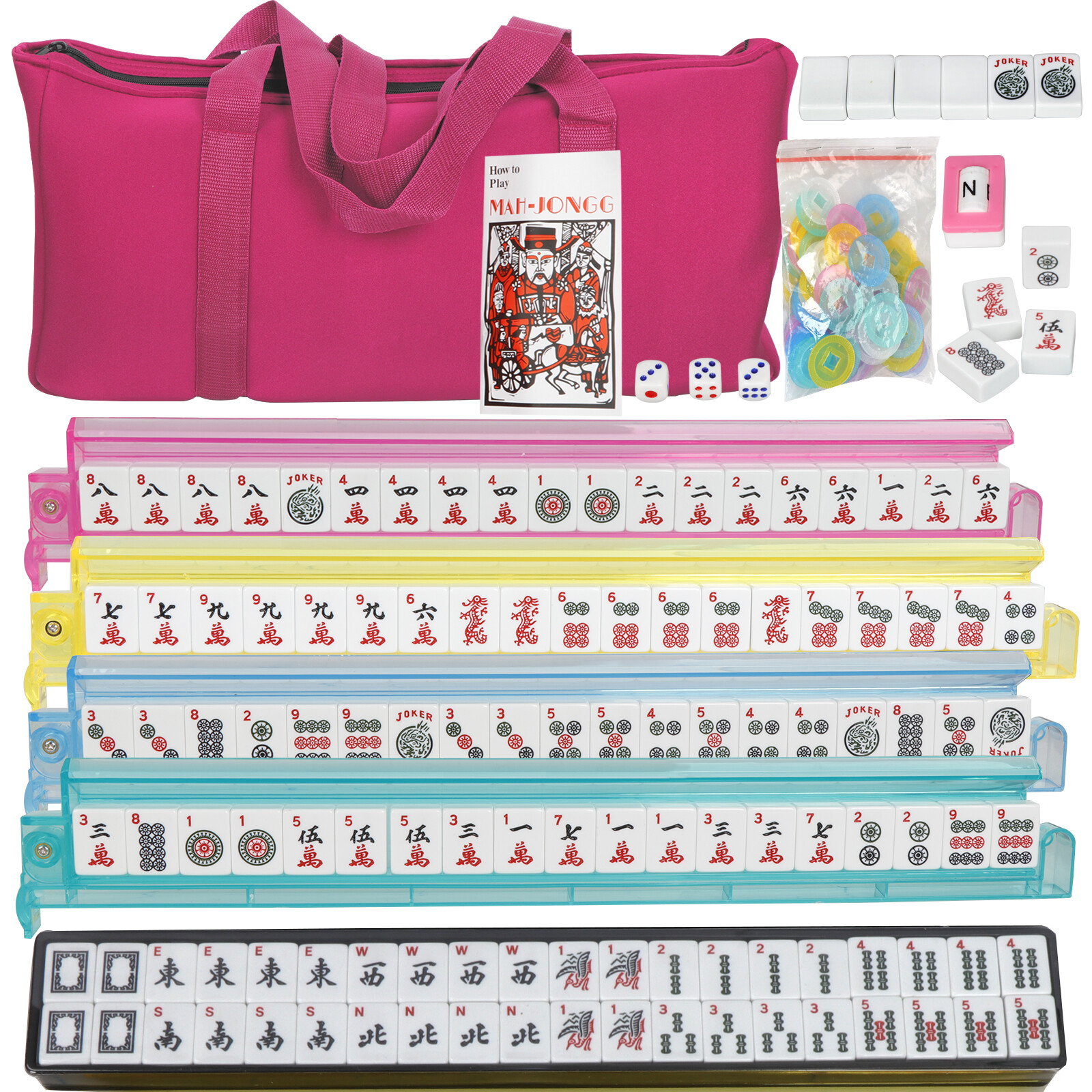 American Mahjong 166 タイル コレクター向け麻雀セット プッシャーラックとソフトバッグ付き