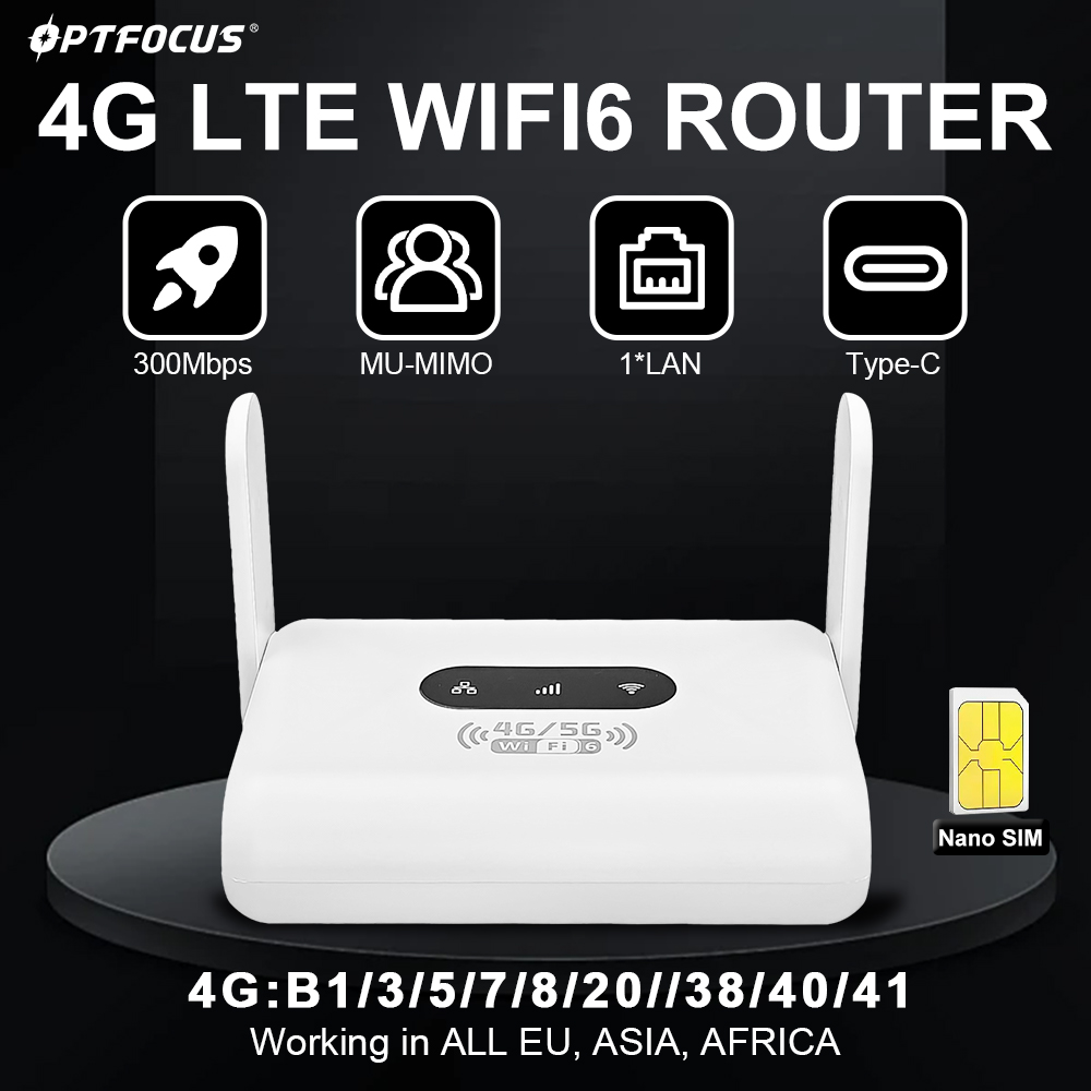 OPTFOCUS 4 グラム WIFI6 LTE ルーター 300Mbps WIFI モデム Sim カードルーター 1 LAN RJ45 ポートワイヤレスホットスポット Sim CPE ルーター 2 アンテナ